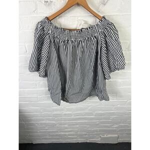 Eloquii Women's Stripe Off the Shoulder Button Blouse Top Black White Size 16